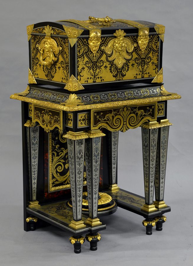 One of two coffers on stand attributed to A.C. Boulle, c.1690.  The Duke of Buccleuch and Queensberry, Boughton House